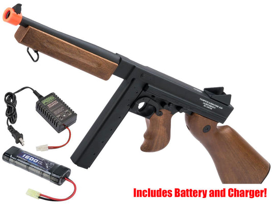 Cybergun Auto Ordnance Licensed Thompson M1A1 Airsoft AEG Rifle w/ Metal Receiver - Includes Battery and Charger