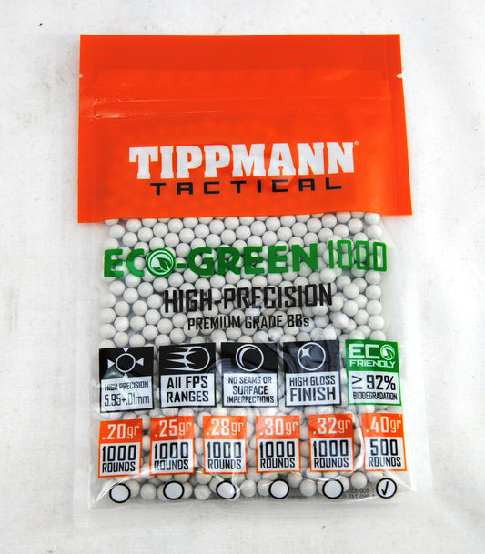 Tippmann Tactical 6mm BBs Eco-Green 500 Count Bag - 0.40g - White