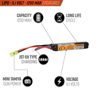 Valken Energy LiPo 11.1V 1200mAh 30C/50C Stick Style Airsoft Battery - Small Tamiya