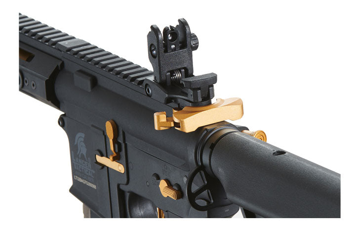 Lancer Tactical Gen 3 Hellion 7" M-LOK Airsoft AEG Rifle w/ Crane Stock - Black & Gold