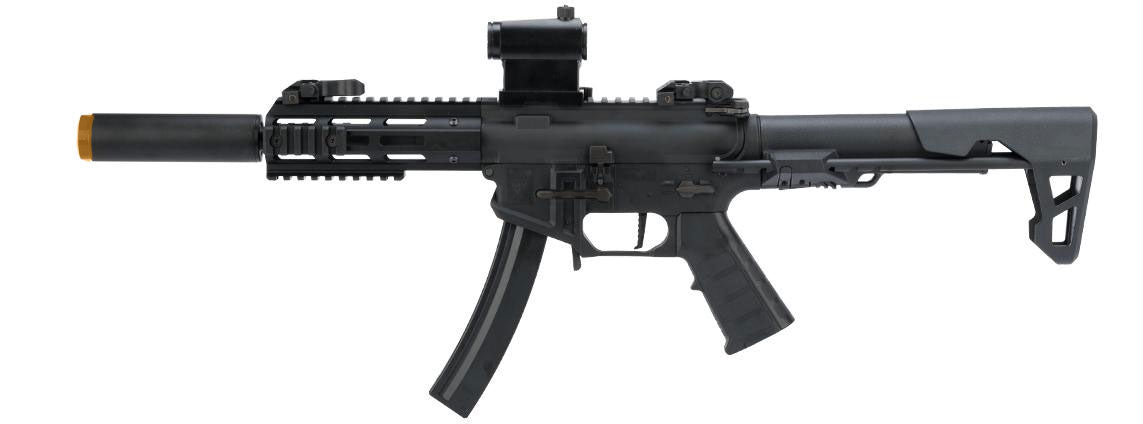 King Arms PDW 9mm SBR Airsoft AEG Rifle - Silenced M-LOK - Black