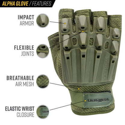 Valken Alpha Half Finger Gloves - Olive