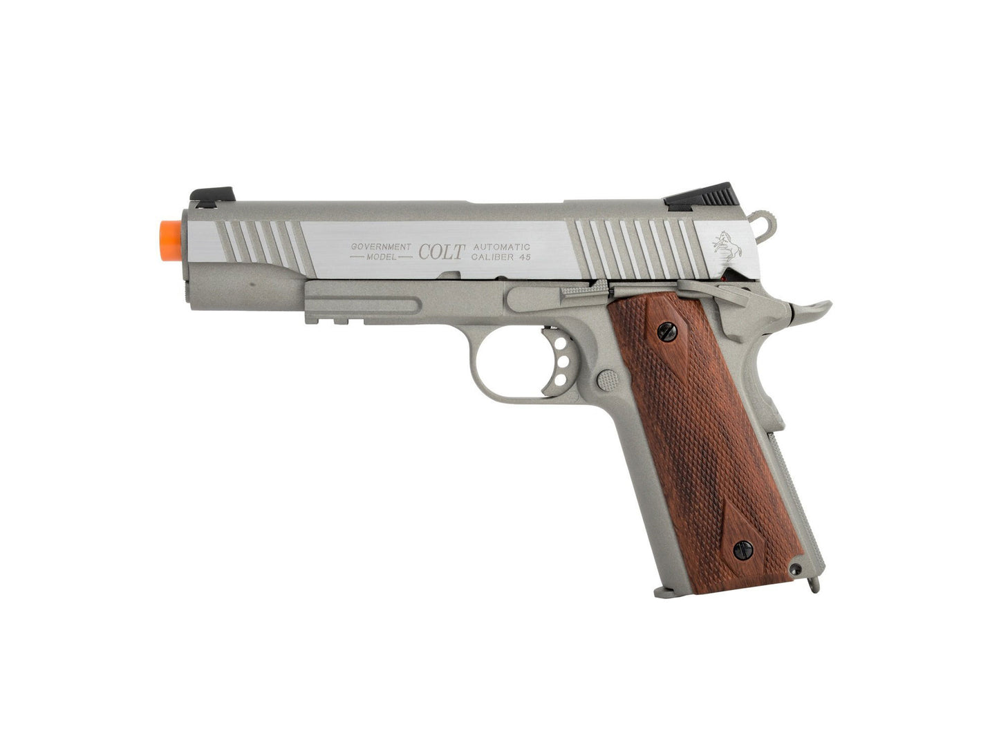 Palco 1911 Rail Gun Airsoft Pistol CO2 Blowback Silver/Wood Tone