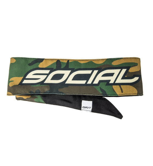 Social Paintball Grit Deluxe Long Tie Headband - Woodland Camo - Social Paintball