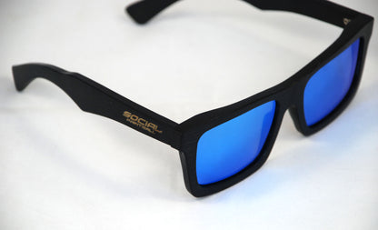 Social Paintball Sunglasses - Black Bamboo with Blue Lens - Social Paintball
