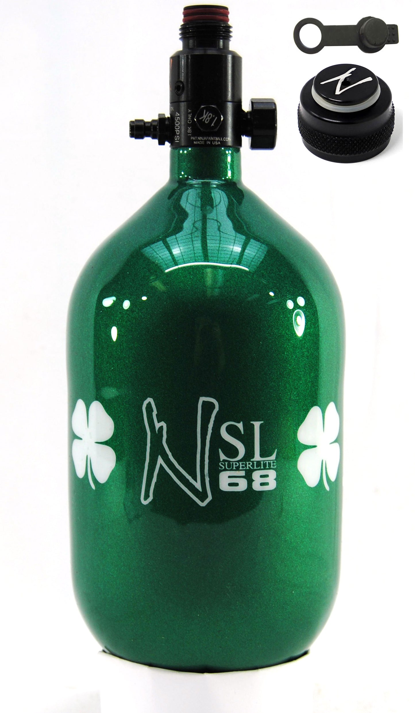 Ninja 68ci 4500psi SL2 HPA Tank with Thread Protector/Nipple Cover - Limited Edition St. Patrick's Day Lucky Clover - Ninja Paintball