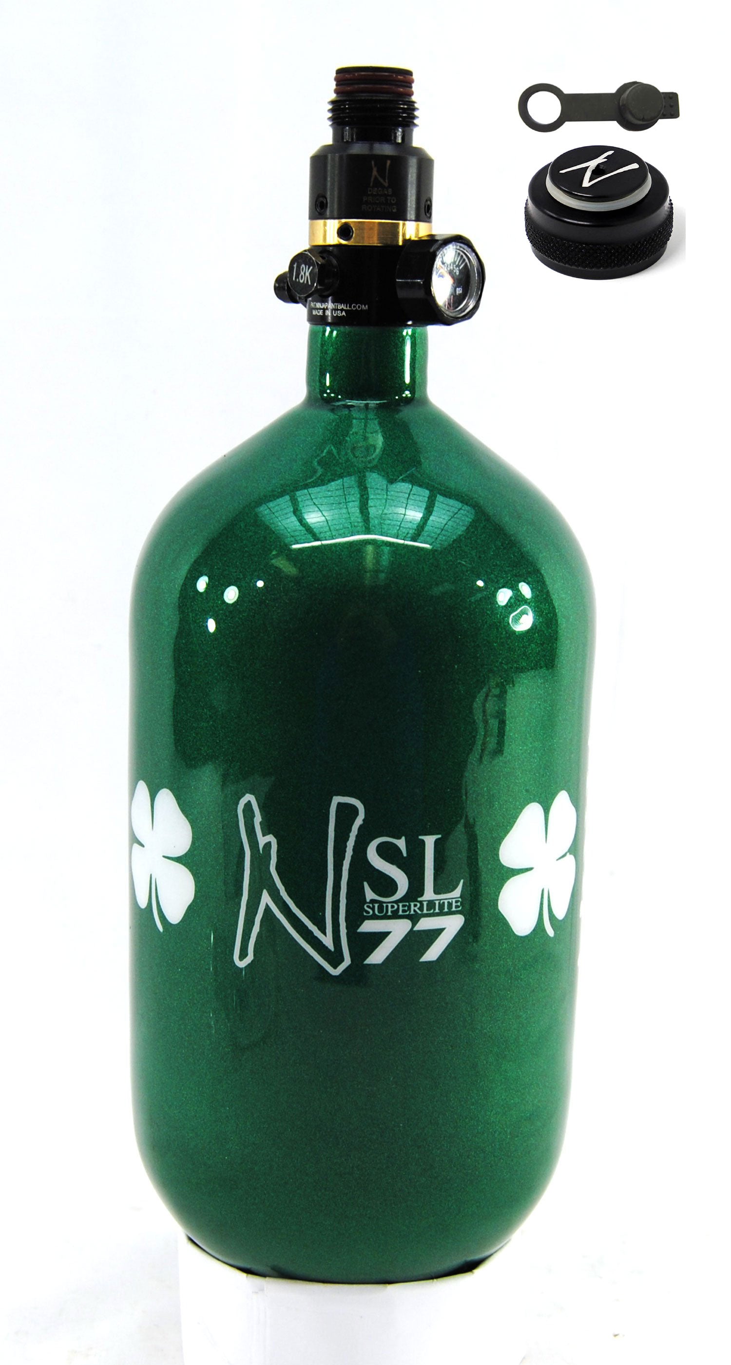 Ninja 77ci 4500psi SL2 HPA Tank with Thread Protector/Nipple Cover - Limited Edition St. Patrick's Day Lucky Clover - Ninja Paintball