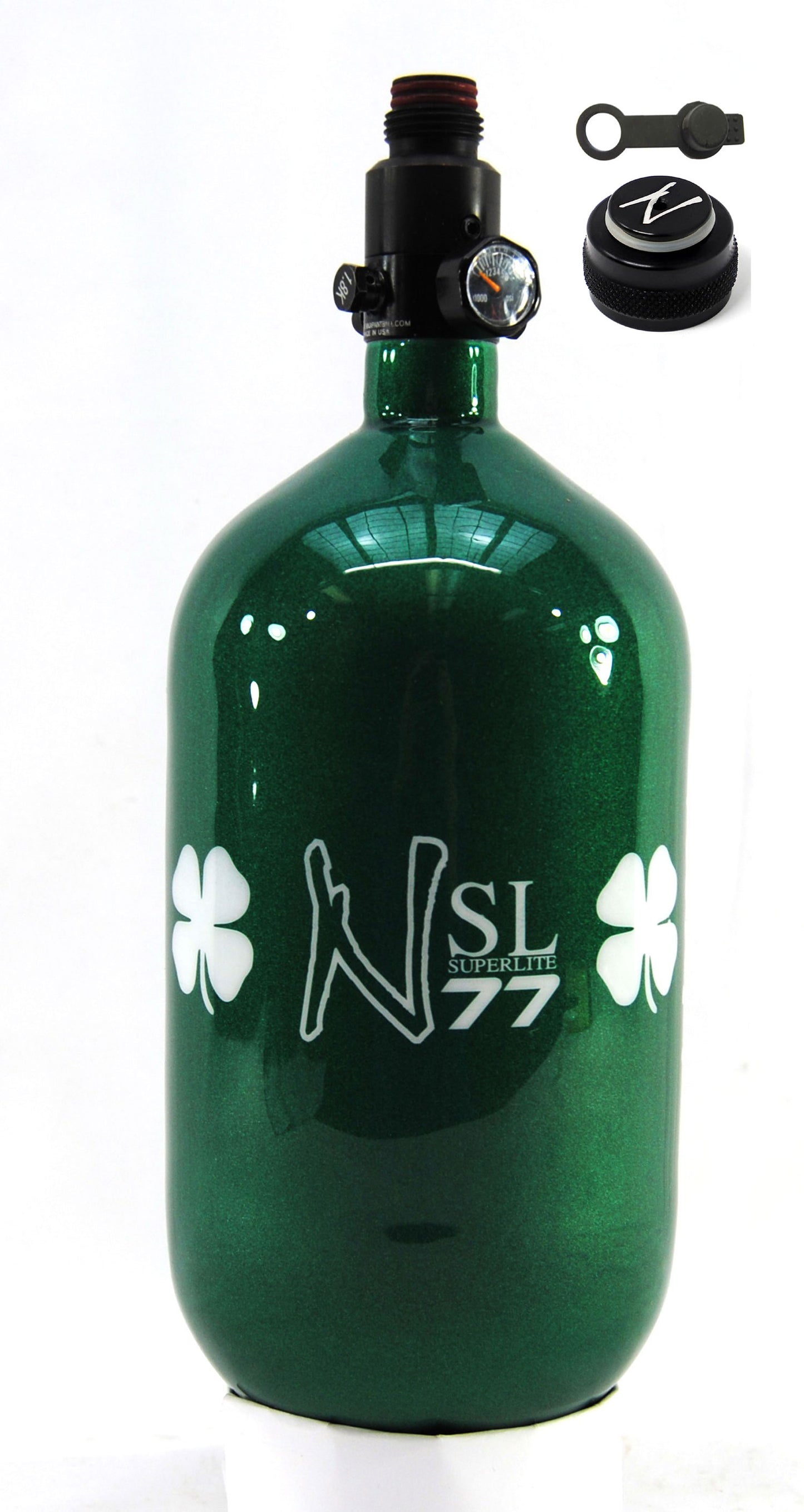 Ninja 77ci 4500psi SL2 HPA Tank with Thread Protector/Nipple Cover - Limited Edition St. Patrick's Day Lucky Clover - Ninja Paintball