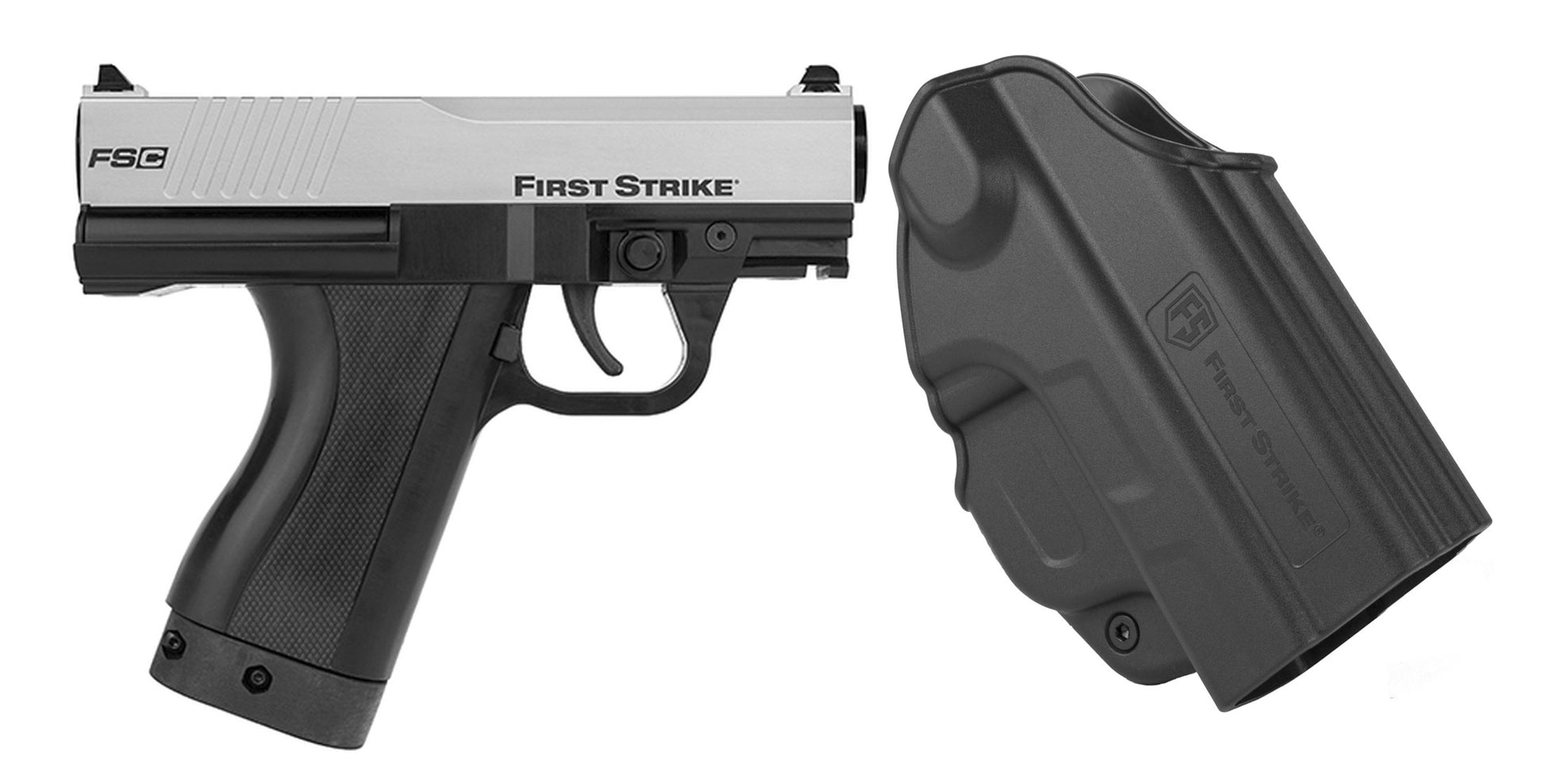 First Strike FSC (First Strike Compact) Paintball Pistol with Holster - Silver/Black - First Strike