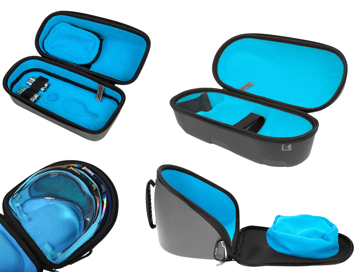 Exalt LE Universal Carbon V3 Goggle &amp; V3 Lens &amp; Loader &amp; Tank Case - Charcoal Grey / Cyan Microfiber - Exalt