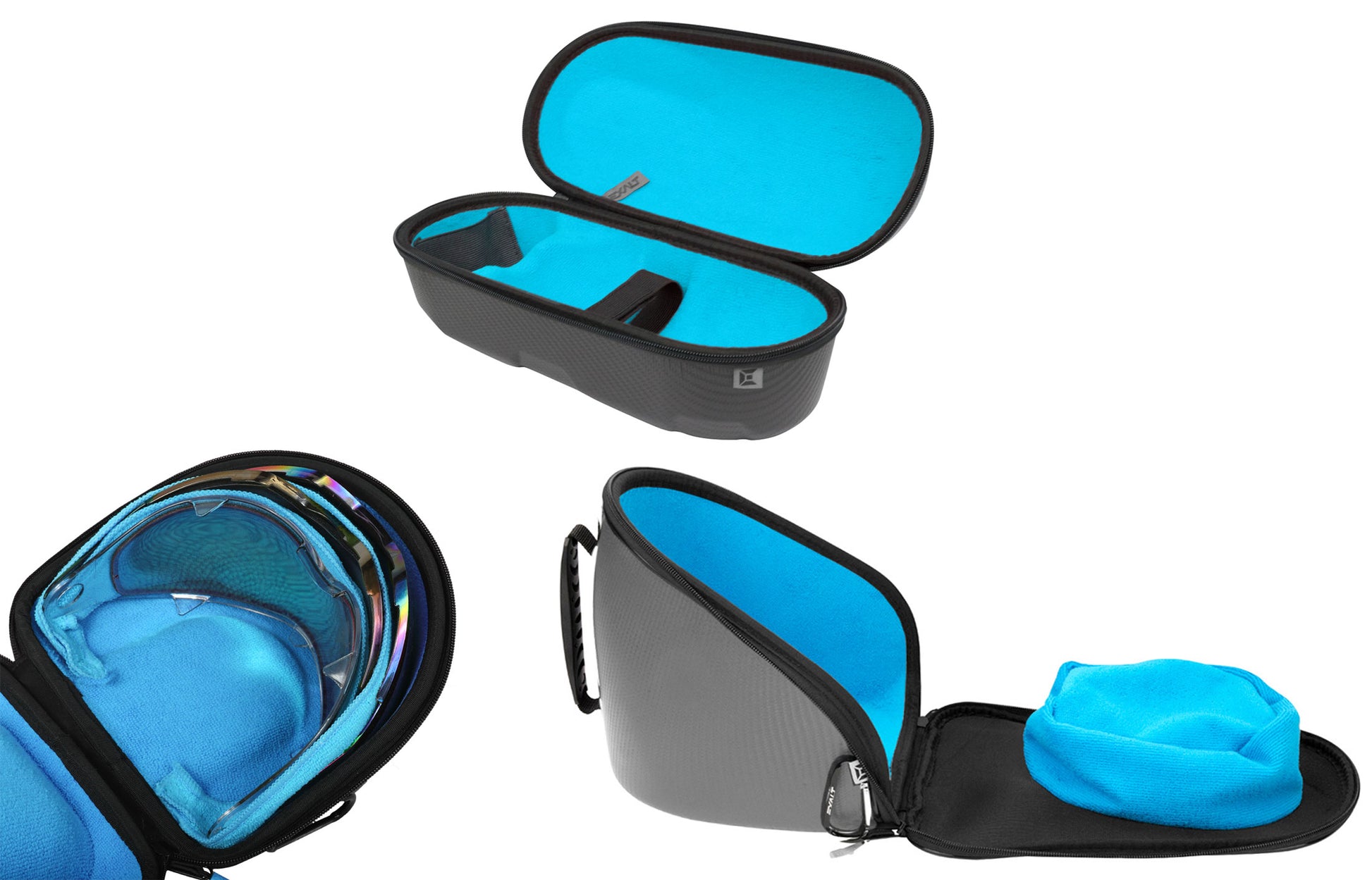 Exalt LE Universal Carbon V3 Goggle &amp; V3 Lens &amp; Tank Case - Charcoal Grey / Cyan Microfiber - Exalt