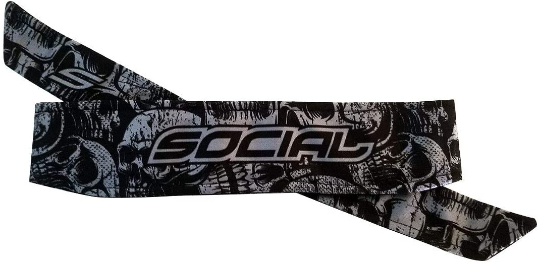 Social Paintball Deluxe Long Tie Headband - Grey Skulls - Social Paintball