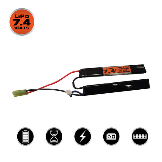 Valken Energy LiPo 7.4V 1400mAh 15/25C Twin Stick Style Airsoft Battery