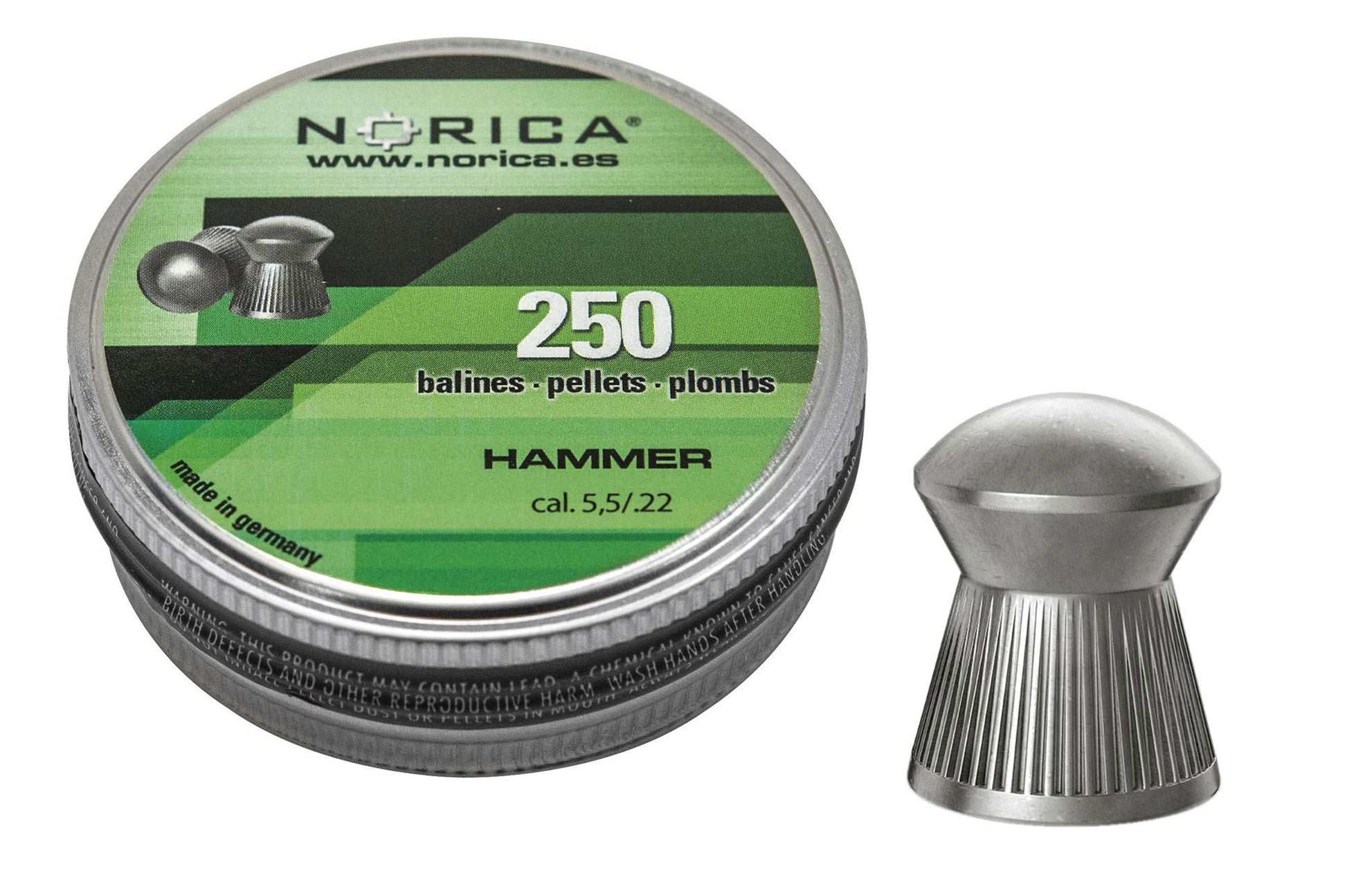 Norica 0.22 Cal Hammer Pellets - 250 Count Tin - Valken Paintball