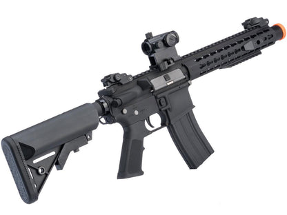 Cybergun Colt Licensed Elite Line AEG Airsoft Gun w/ Keymod 10&quot; &amp; Muzzle Booster - Black - Evike