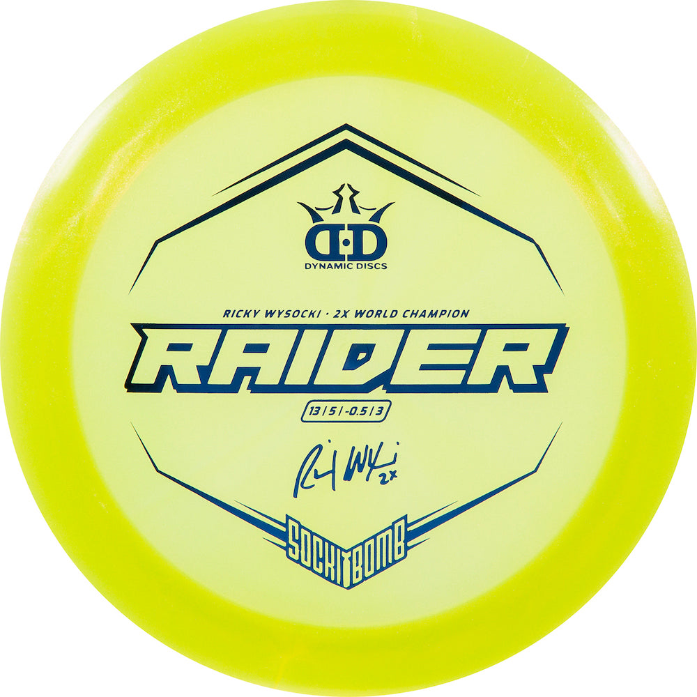 Dynamic Discs Lucid Ice Glimmer Raider Disc - Ricky Wysocki Sockibomb Stamp