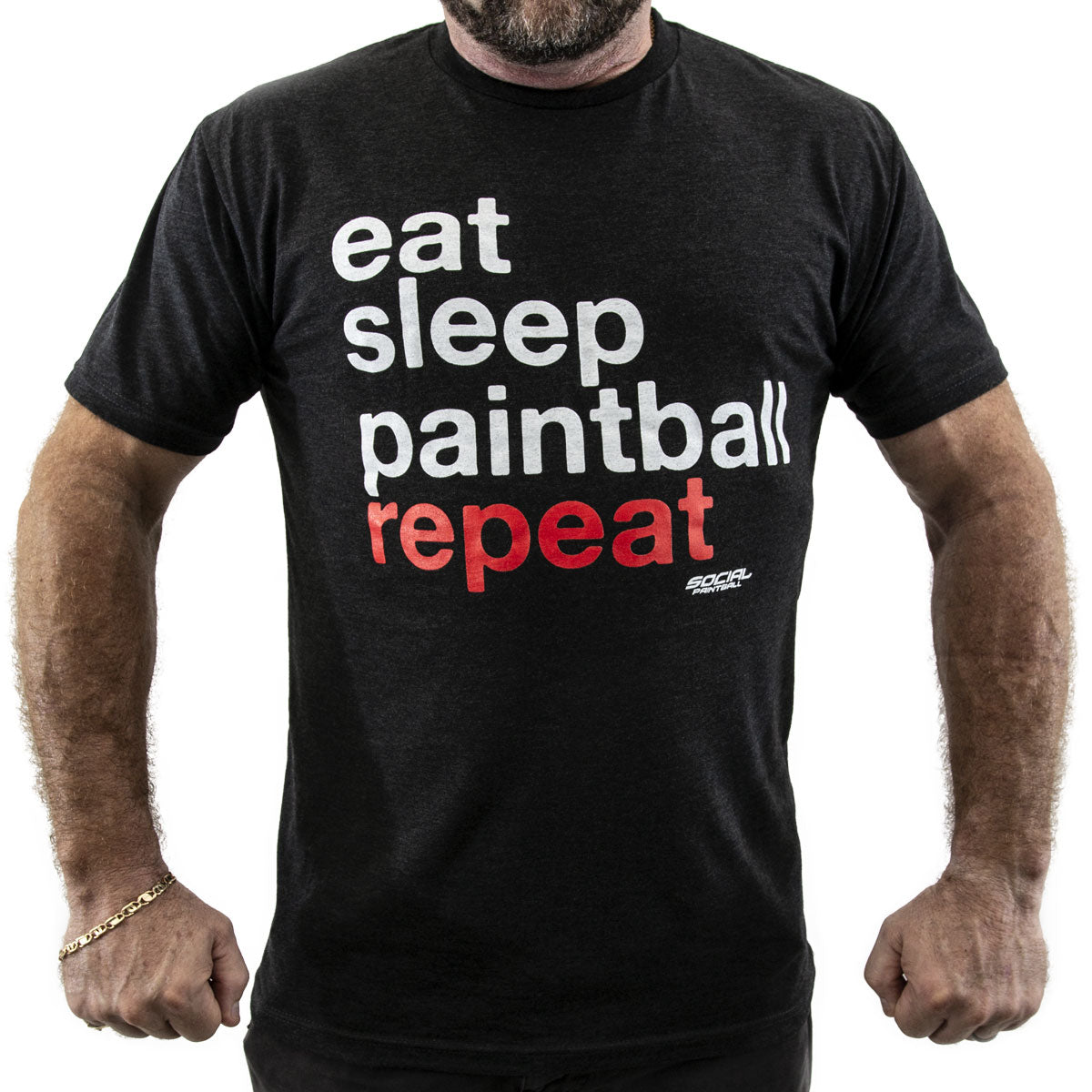 Social Paintball Men’s Crew Shirt, Eat Sleep Paintball Repeat Black