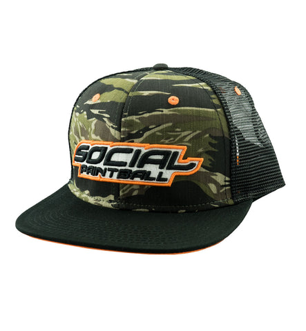 Social Paintball Snapback Hat Tiger Camo, Black Bill Trucker - Social Paintball